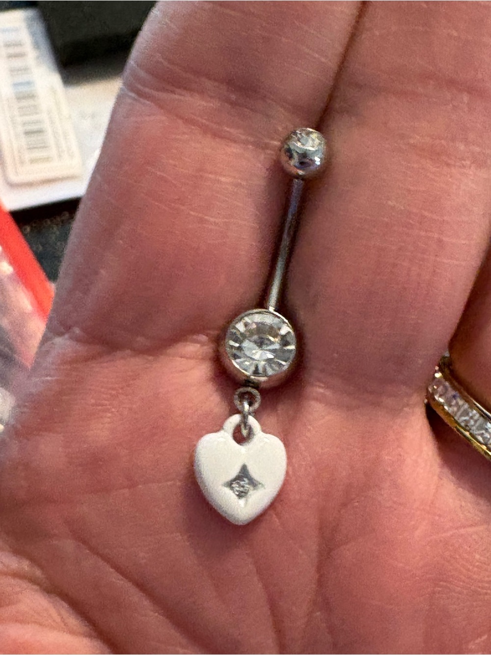 Belly Ring-Stainless Steel Dangle Navel Rings,with white heart